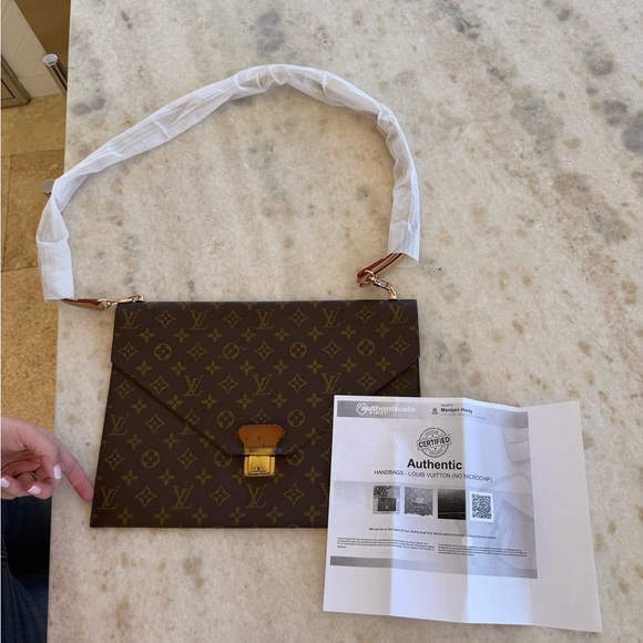 Authentic LV Monogram Document Bag w/ COA , new unbranded crossbody strap - Picture 9 of 11